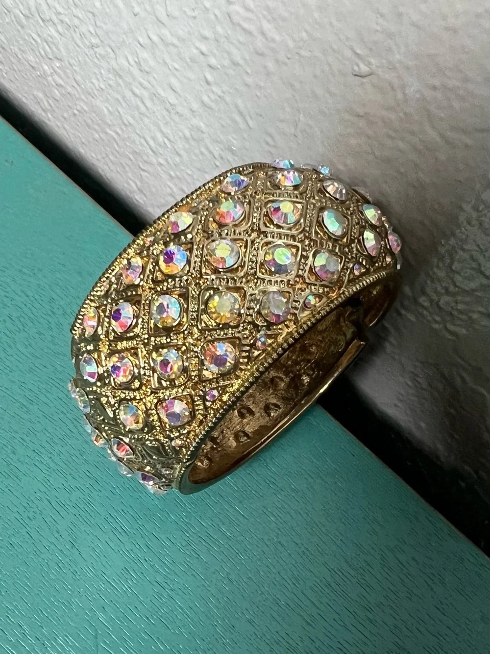 Gold-Tone Ab iridescent Crystal Dome Bracelet